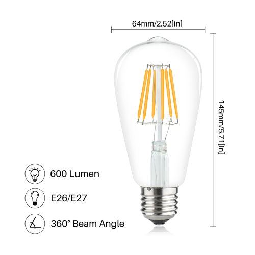 6W ST64 E26/E27 LED Vintage Light Bulb