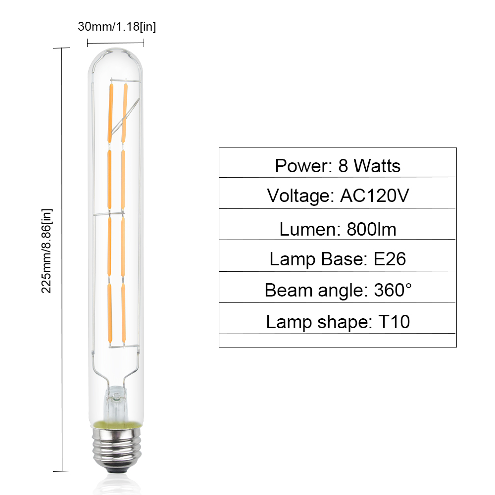 8W T10 E26 LED Vintage Light Bulb