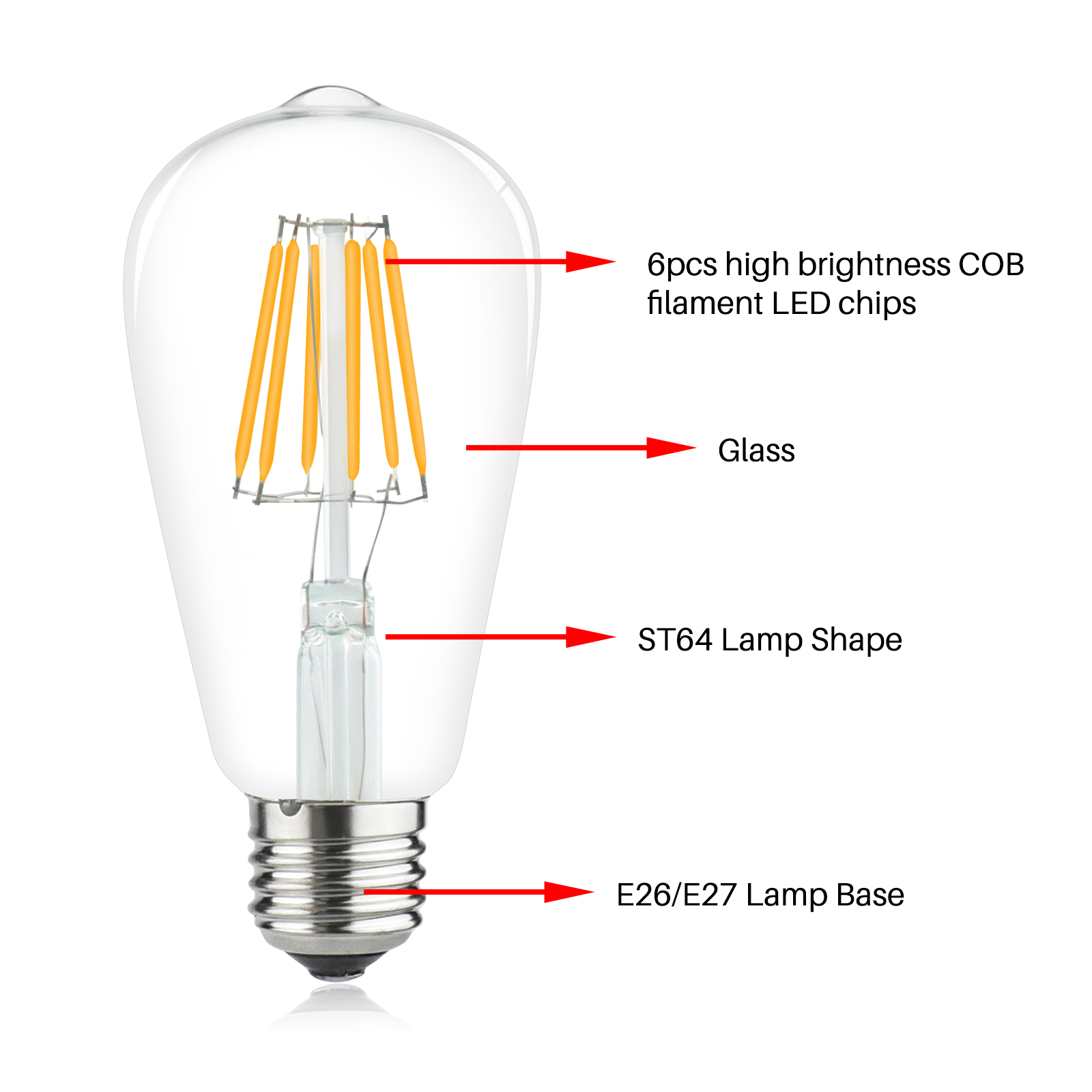 6W ST64 E26/E27 LED Vintage Light Bulb