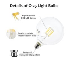 8W G125 B22 LED Vintage Light Bulb