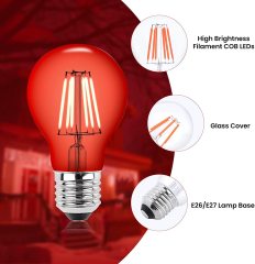 6W A60 E26/E27 LED Vintage Red Light Bulb
