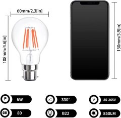 6W A60 B22 LED Vintage Light Bulb