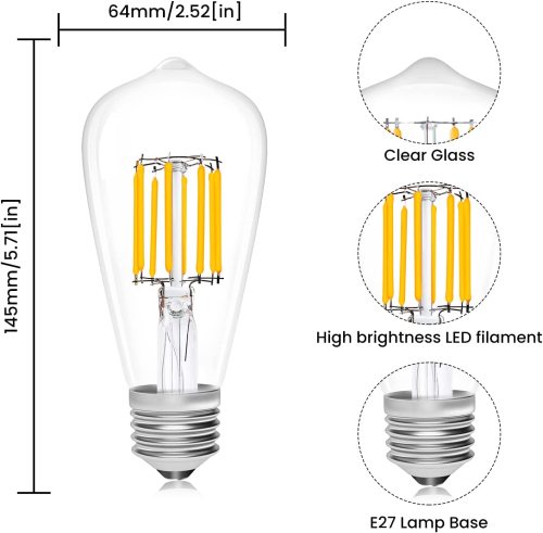 8W ST64 E27 LED Vintage Light Bulb