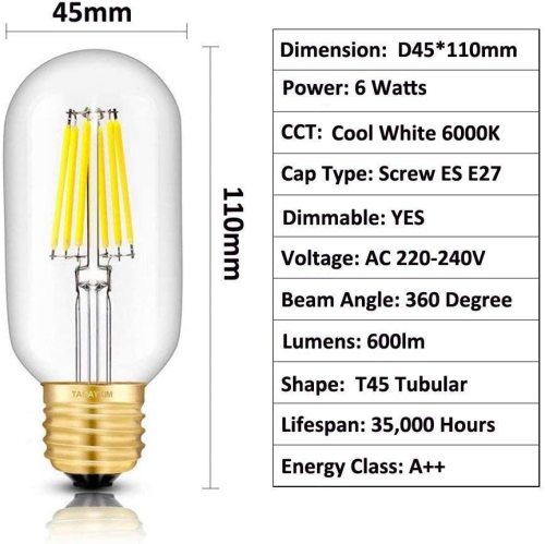 6W T45 E26 LED Vintage Light Bulb