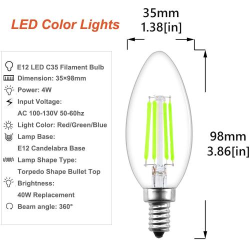 4W C35 E12 LED Green Vintage Light Bulb