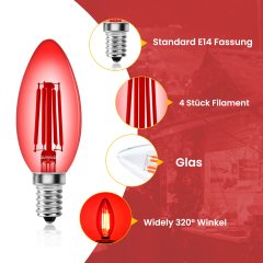 4W C35 E14 LED Red Vintage Light Bulb