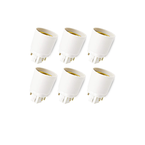 Lusta 6-pack Gx24q to E26/E27 Socket Adapter, Gx24 Short 4 Pin to Medium Edison Lamp Base Converter - Rewire/Remove/Bypass the Ballast is Required
