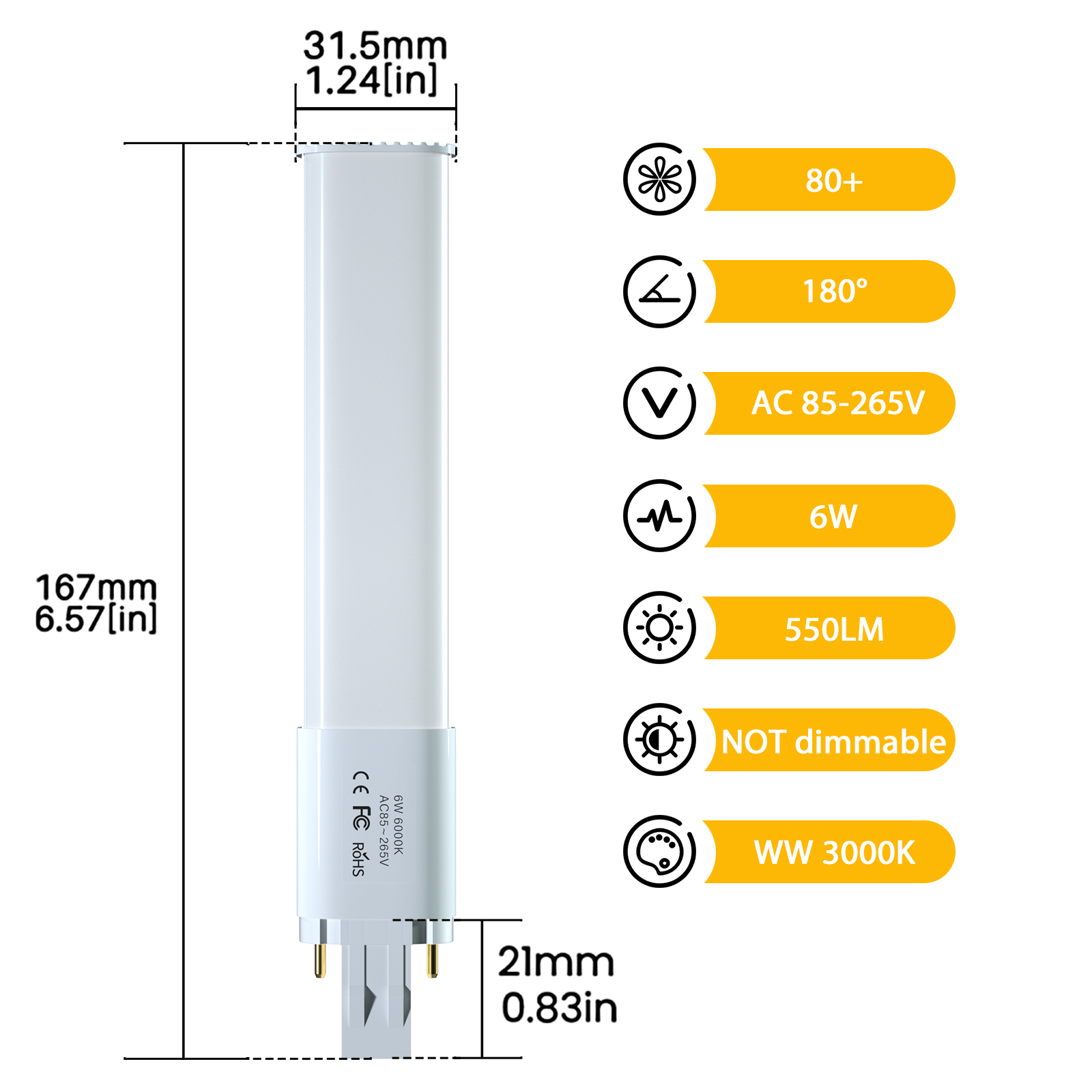 6W GX23 2-Pin LED PLC Lamp