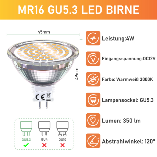 4W GU5.3 MR16 LED Spotlight Bulb