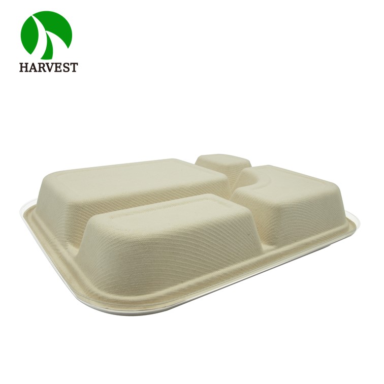 Eco Harvest Packaging  900ml 8x8 3 Compartments Square Food Pulp Tray