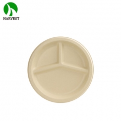 9 Inch 3 Compartments Sugarcane Pulp Round Plate