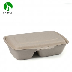 Nautral Pulp 2 Compartments Rectangular Clamshell Food Container