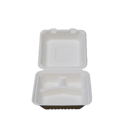 9 Inch 3 Compartments Square Clamshell Pulp Food Container