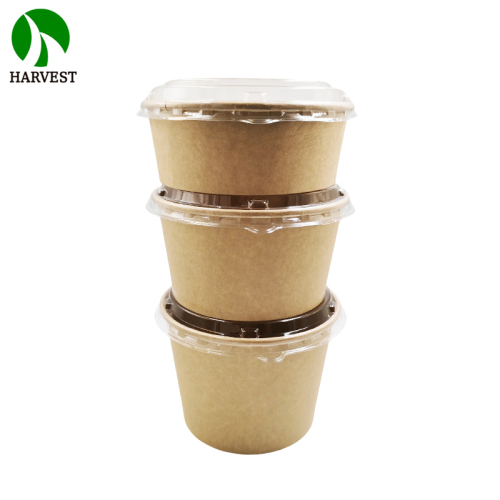 Eco Friendly Kraft Paper Soup Bowl With Did Ice Cream Hot Cold Drink Dessert Packaging Food Grade Takeaway Disposable Paper Cup With Lid