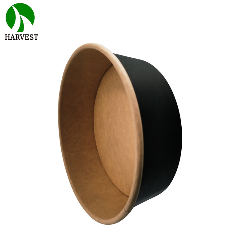 16oz 24oz 32oz Black Kraft Paper Round Salad Bowls