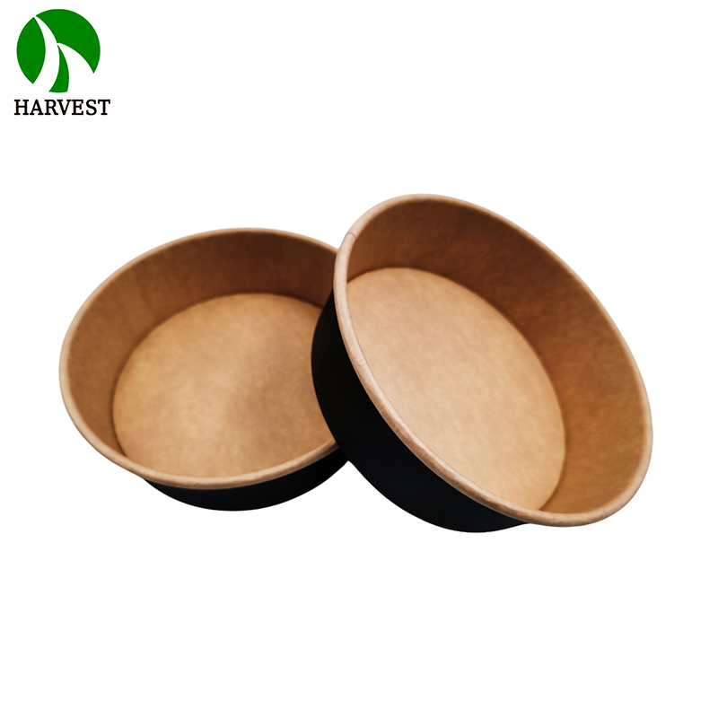 16oz 24oz 32oz Black Kraft Paper Round Salad Bowls