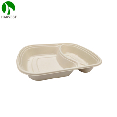 2 Compartments Microwavable Sugarcane Pulp Take Away Lunch Box