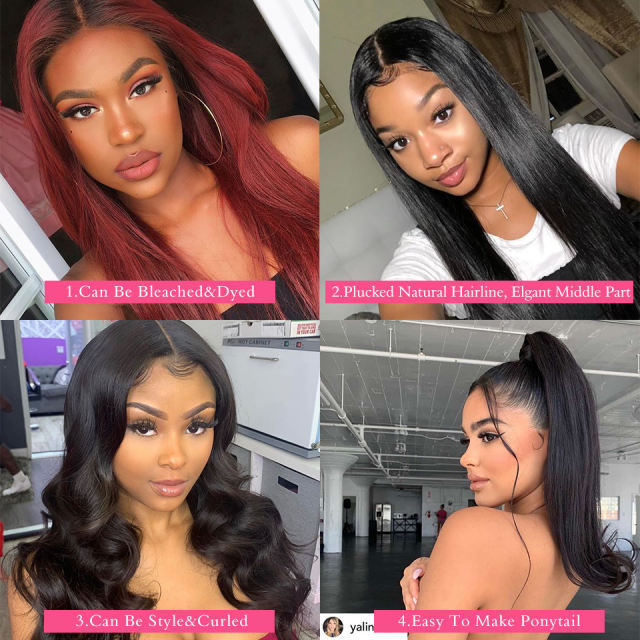 ALIKISS 13X4" Ear to Ear Lace Frontal Pre Plucked Brazilian Straight Hair 100% Remy Human Hair Transparent Lace Frontal Natural Hairline with Baby Hair