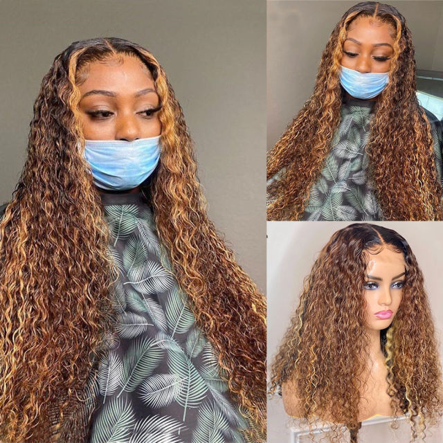 Brazilian Curly Hair Lace Front Wig Highlight Lace Wig 13x1"/13x4" Lace Pre Plucked Mongolian Curly Transparent Lace Wigs