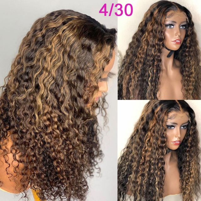 Brazilian Curly Hair Lace Front Wig Highlight Lace Wig 13x1"/13x4" Lace Pre Plucked Mongolian Curly Transparent Lace Wigs