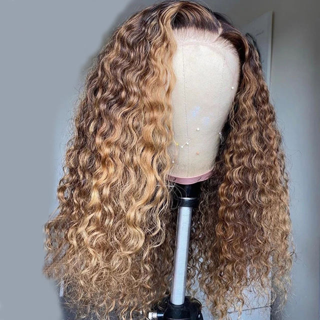 Brazilian Curly Hair Lace Front Wig Highlight Lace Wig 13x1"/13x4" Lace Pre Plucked Mongolian Curly Transparent Lace Wigs
