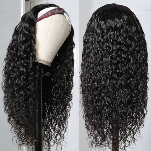 ALIKISS Brazilian Water Wave Hair Headband Wigs 180% Density for Women Glueless Human Hair Wigs Natural Weave