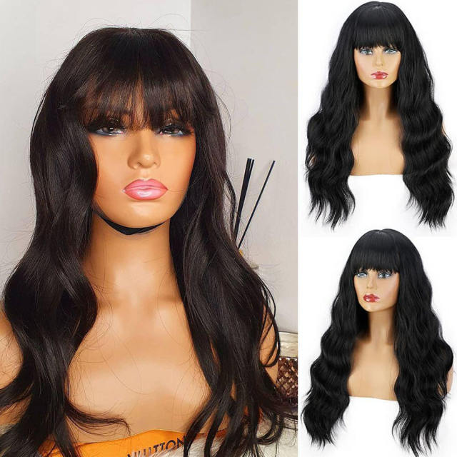 ALIKISS Brazilian Body Wave Wig with Bangs 180% Density Human Hair Wigs with Bangs for Black Women Natural Hair Long Length Wig