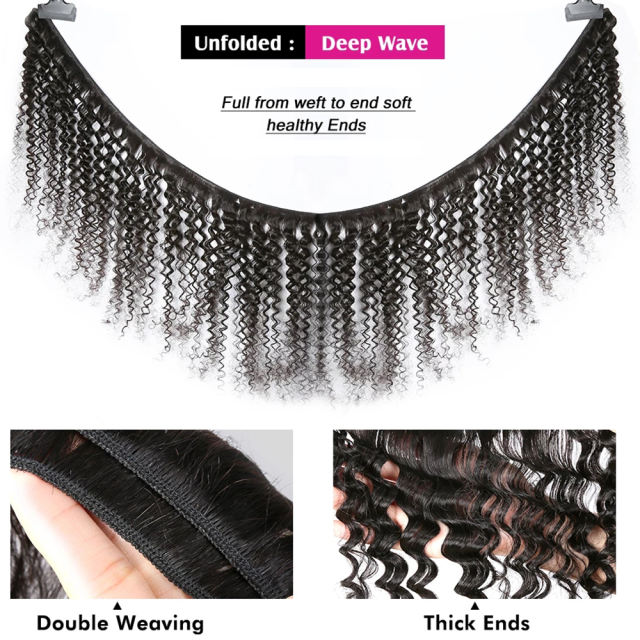 ALIKISS Brazilian Deep Wave Hair Bundles 1/3/4 Pieces Deal 100% Human Hair Bundles Remy Hair Extensions