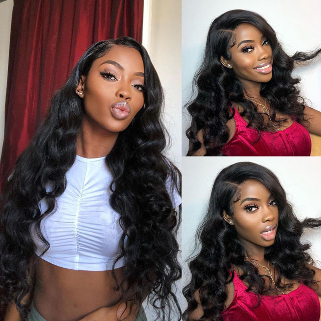 ALIKISS Brazilian Loose Wave 3 Bundles with 13x4" Lace Frontal 100% Human Hair Bundles with Frontal Natural Color