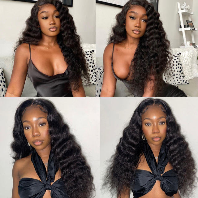 ALIKISS Brazilian Loose Wave 3 Bundles with 13x4" Lace Frontal 100% Human Hair Bundles with Frontal Natural Color
