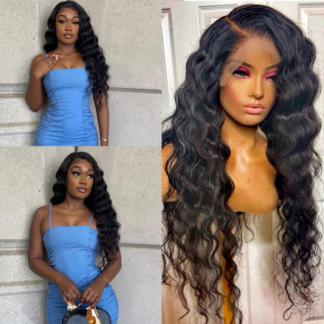 ALIKISS Brazilian Loose Wave Lace Front Wigs 13x4" Loose Wave Hair Transparent Lace Wig Ear to Ear Lace Front Wig Pre Plucked Human Hair