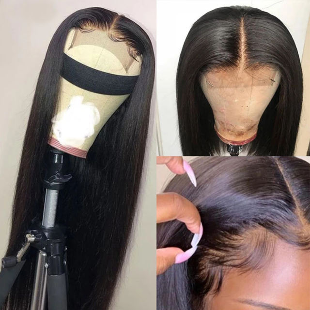 ALIKISS Human Hair Straight Lace Closure Wig 4x4" Lace Wig Brazilian Straight Hair Lace Wig Pre Plucked Peruvian Hair Malaysian Straight