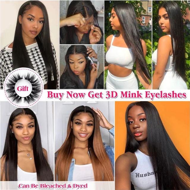 ALIKISS Human Hair Straight Lace Closure Wig 4x4" Lace Wig Brazilian Straight Hair Lace Wig Pre Plucked Peruvian Hair Malaysian Straight