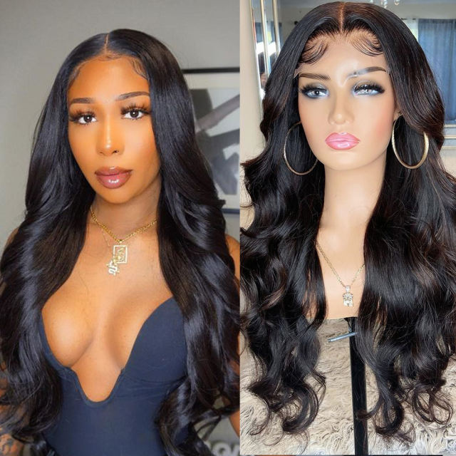 ALIKISS Human Hair Body Wave 13x4" Lace Front Wigs Brazilian Body Wave Lace Frontal Wig Pre Plucked with Baby Hair Transparent Lace Remy Hair