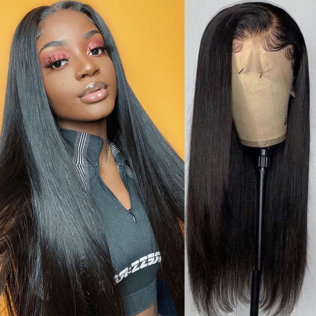 ALIKISS Human Hair Straight 13X4" Lace Front Wig Brazilian Virgin Hair Straight Transparent Lace Wigs Pre Plucked with Baby Hair Peruvian Straight Hair Remy Hair
