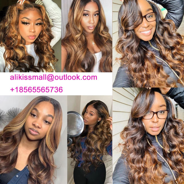 ALIKISS Brazilian Body Wave Highlight Lace Closure Wig Honey Blonde Pre Plucked 4x4" Transparent Lace Wig with Baby Hair