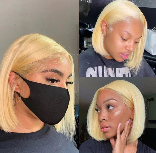ALIKISS Brazilian Straight Human Hair Lace Front Wig 4x4"/13x4" Blonde Lace Closure Wig #613 Transparent Lace Bob Wig