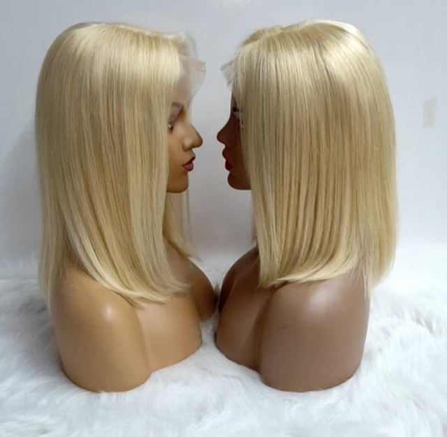 ALIKISS Brazilian Straight Human Hair Lace Front Wig 4x4"/13x4" Blonde Lace Closure Wig #613 Transparent Lace Bob Wig