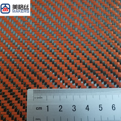 3k 200gsm twill h-ybrid orange/black kelvar mixed carbon fiber fabric