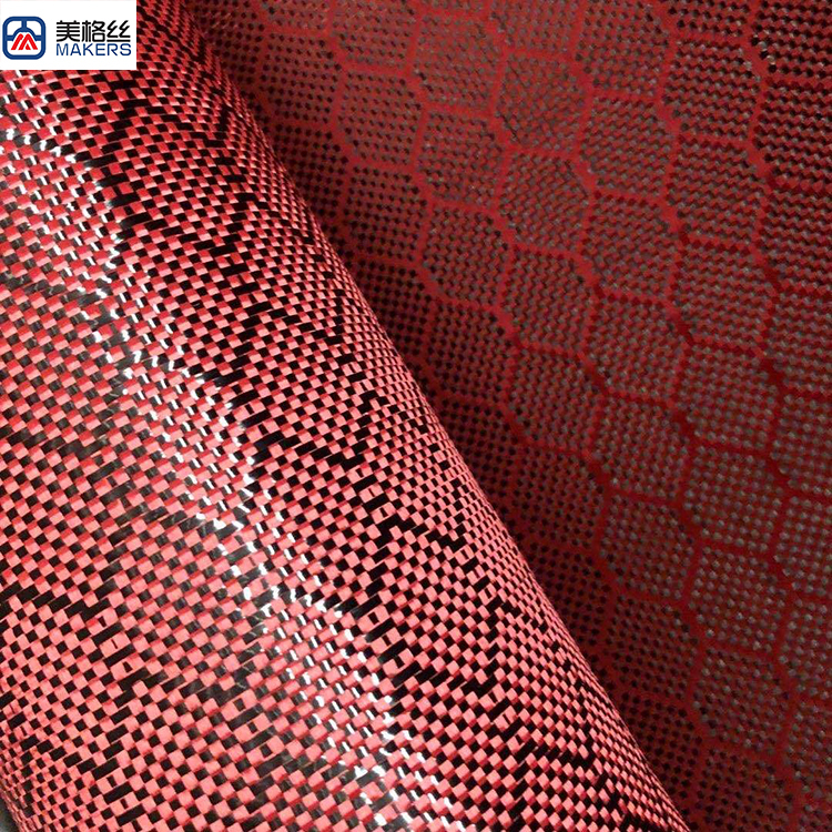 3k 240gsm red/black honeycomb/hexagonal pattern carbon fiber fabrics/cloth