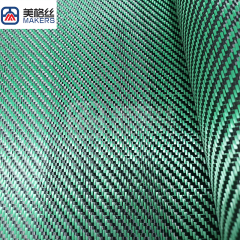 3k 200gsm Twill Weave Carbon Fiber Kuraray hybrid Fabric in green and black