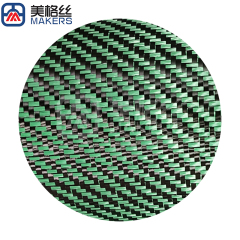 3k 200gsm Twill Weave Carbon Fiber Kuraray hybrid Fabric in green and black
