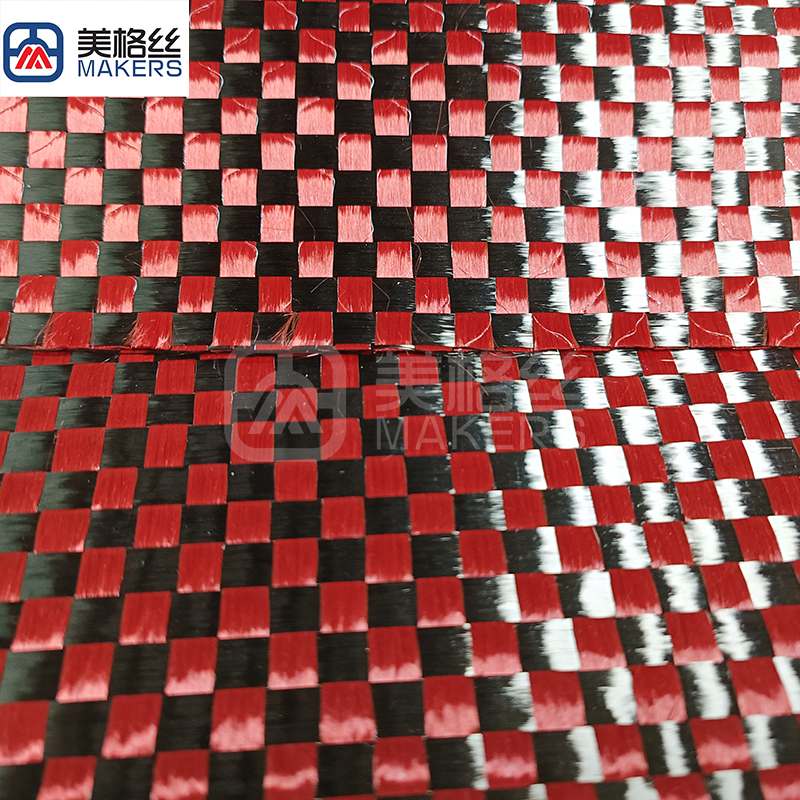 New arrival 12K 266gsm 6x6mm plain weave spread tow carbon fiber fabric cloth in red and black