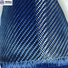 3k 200gsm twill weave blue carbon fiber aramid Kevlar fiber hybrid fabric cloth