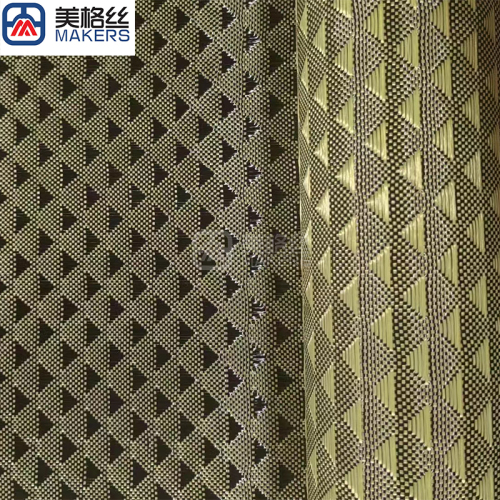 3K 240gsm yellow triangle pattern jacquard carbon fiber aramid kevlar hybrid fabric