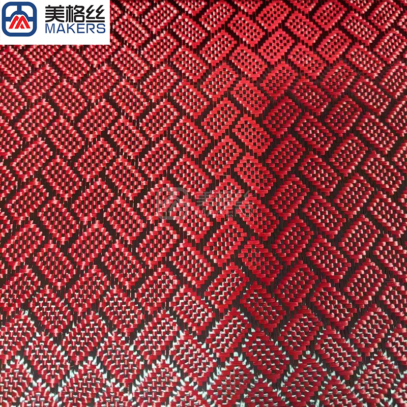 3k 240gsm cookies pattern jacquard red carbon fiber aramid kevlar hybrid fabric dry carbon fiber cloth real carbon fibre