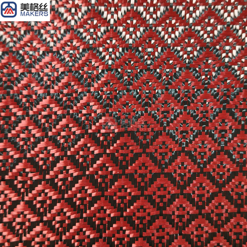 3k 240gsm stamen pattern red carbon fiber fabric jacquard carbon fiber cloth aramid kelvar hybrid unique woven pattern