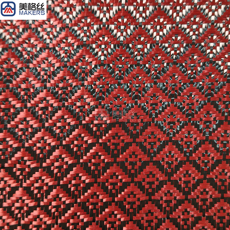 3k 240gsm stamen pattern red carbon fiber fabric jacquard carbon fiber cloth aramid kelvar hybrid unique woven pattern