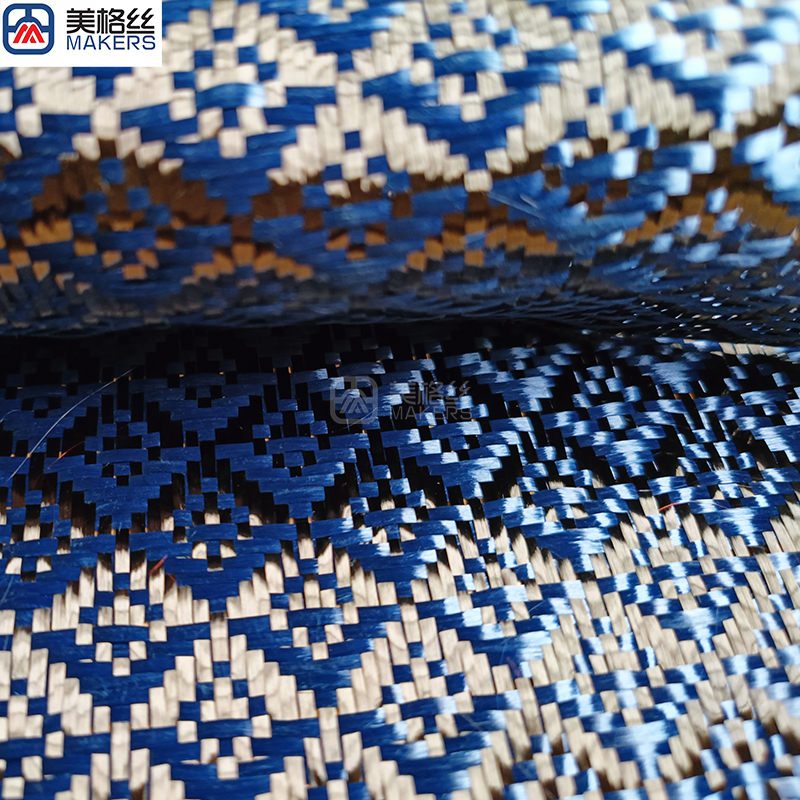 3k 240gsm stamen pattern blue carbon fiber fabric jacquard carbon fiber cloth aramid kelvar hybrid unique woven pattern