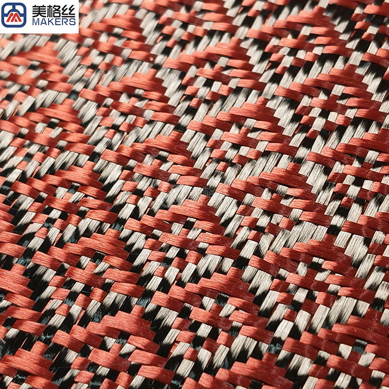 3k 240gsm stamen pattern red carbon fiber fabric jacquard carbon fiber cloth aramid kelvar hybrid unique woven pattern